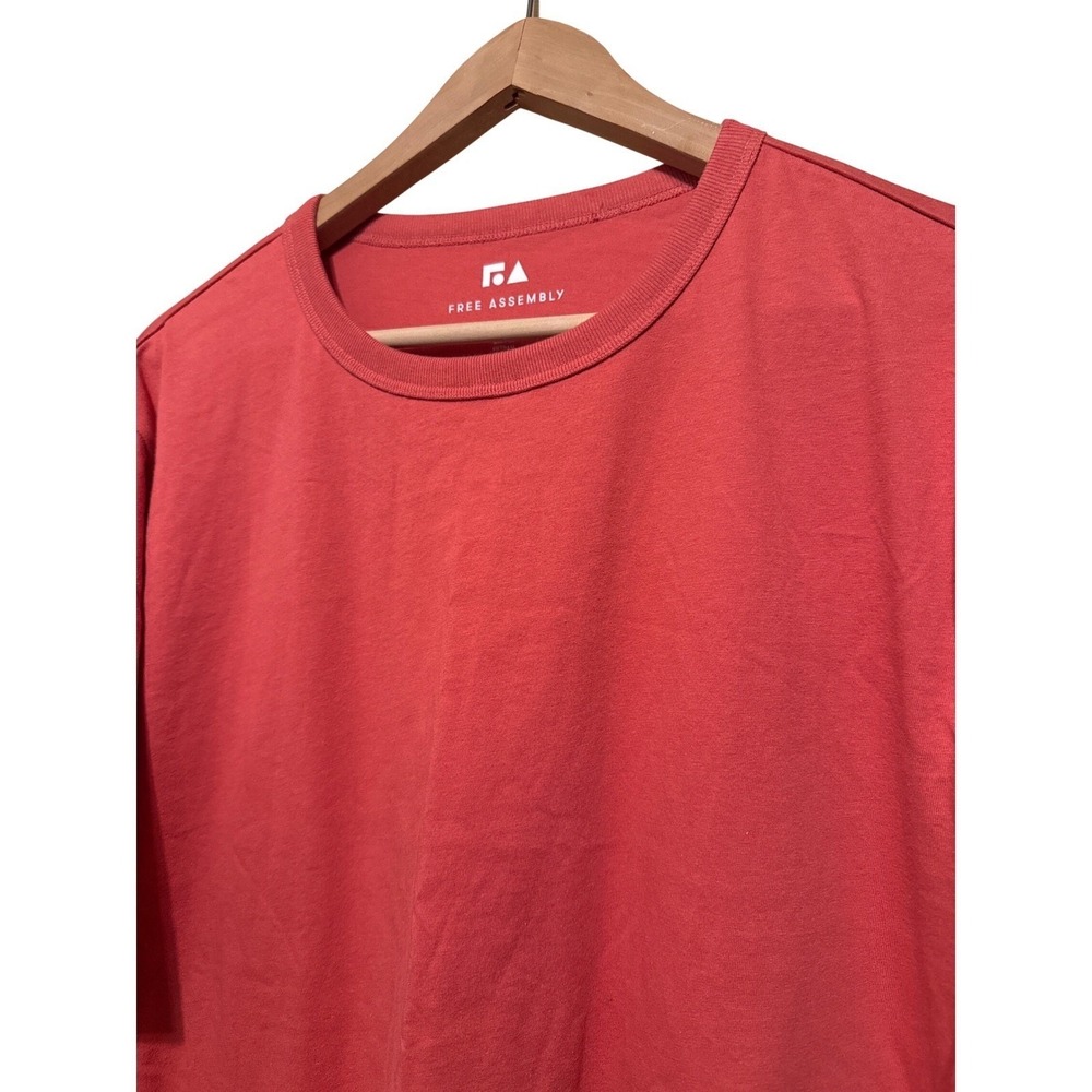 New FREE ASSEMBLY Mens Red Organic Cotton Crew T-Shirts, LARGE, Soft, SET OF 2